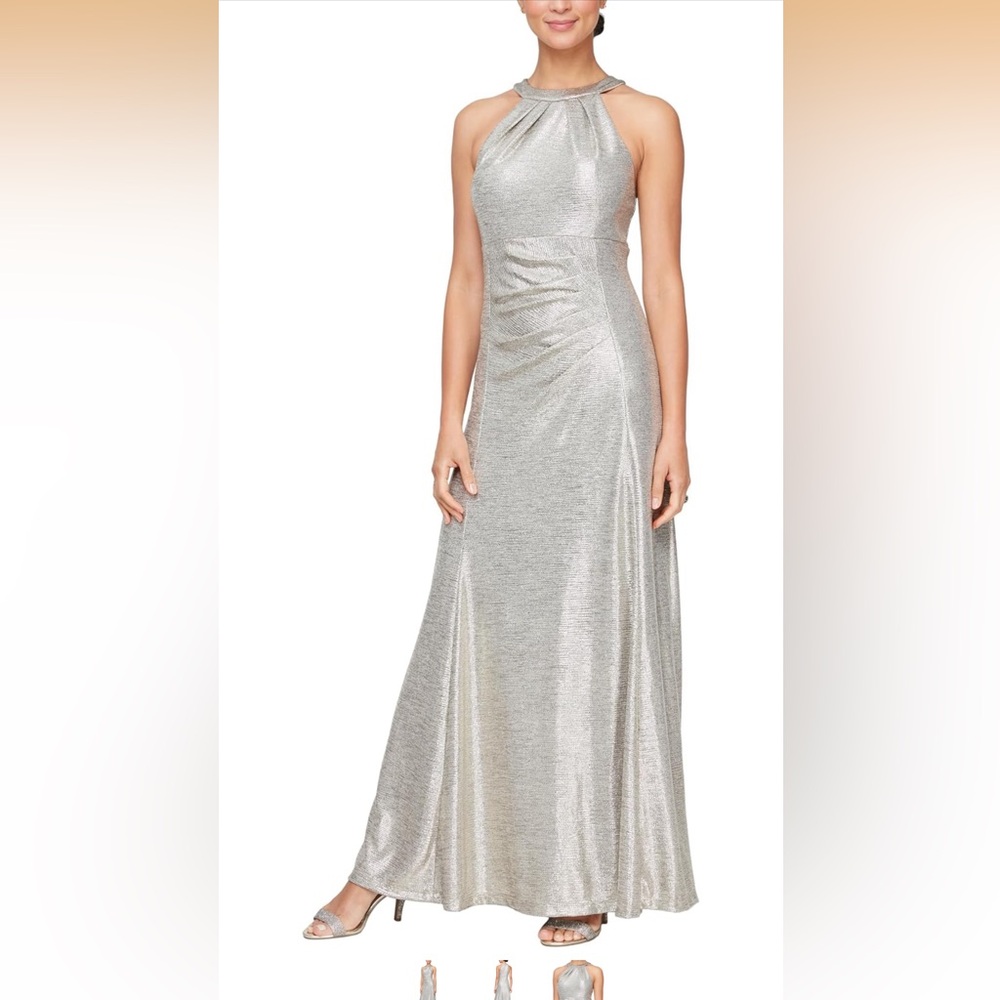 Alex Evenings Womens Long Glitter Mesh Wedding Guest Dress, Formal Gown